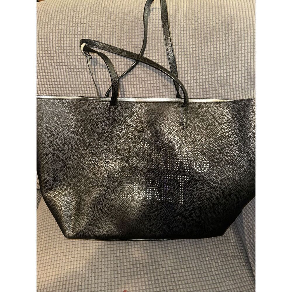 Victoria’s Secret 2019 Laser-cut Logo Tote Bag Purse Bag Faux Leather Black